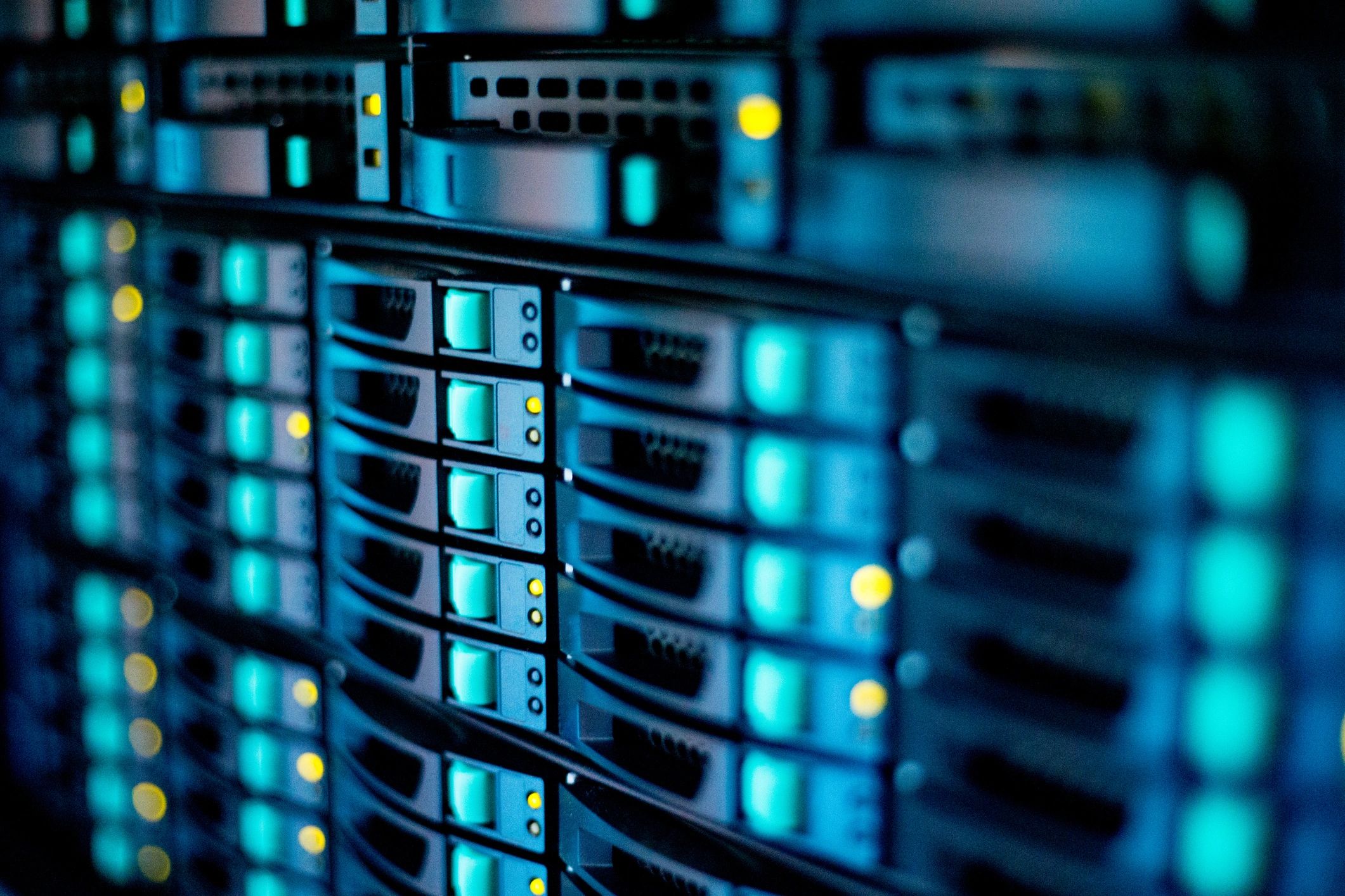 Close-up of server hardware in a data center